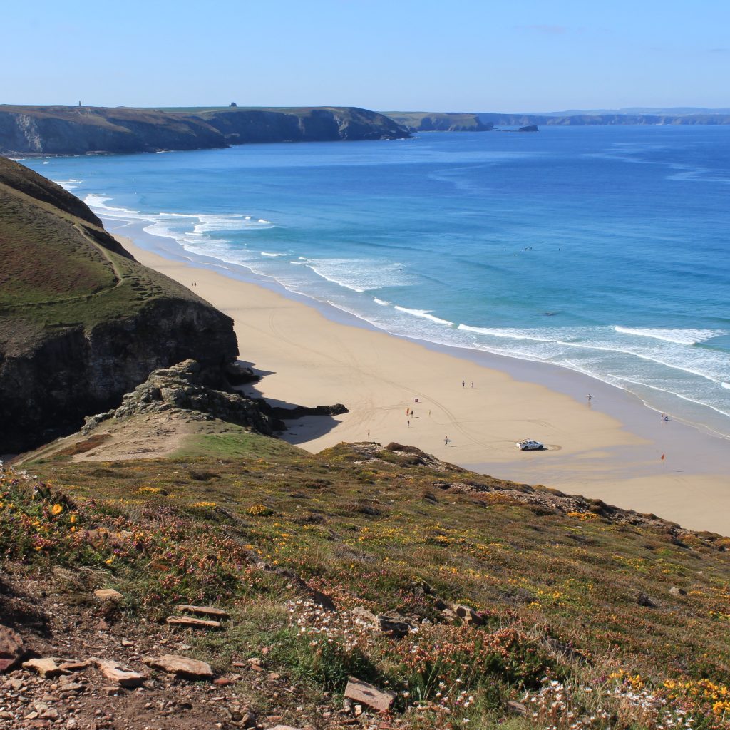 Chapel Porth. Ideal for bathing, surfing and with delightful shallow rock pools for young children to play in.